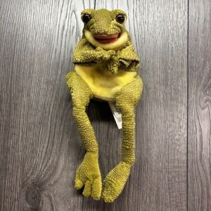 Folkmanis Frog Hand Puppet Sitting With Long Legs Green Mottled Mouth Hands